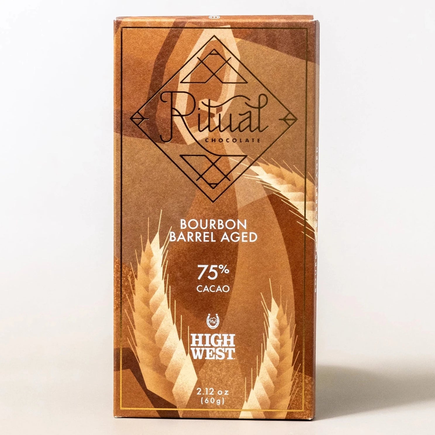 brown chocolate bar packaging with images of wheat on it