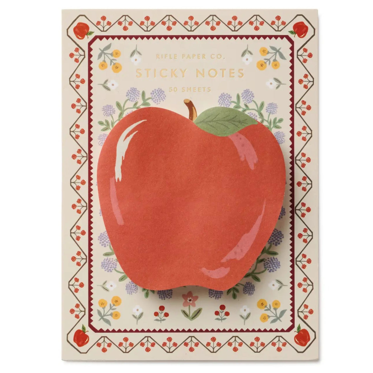 Sticky notes with a red apple design on a decorative border