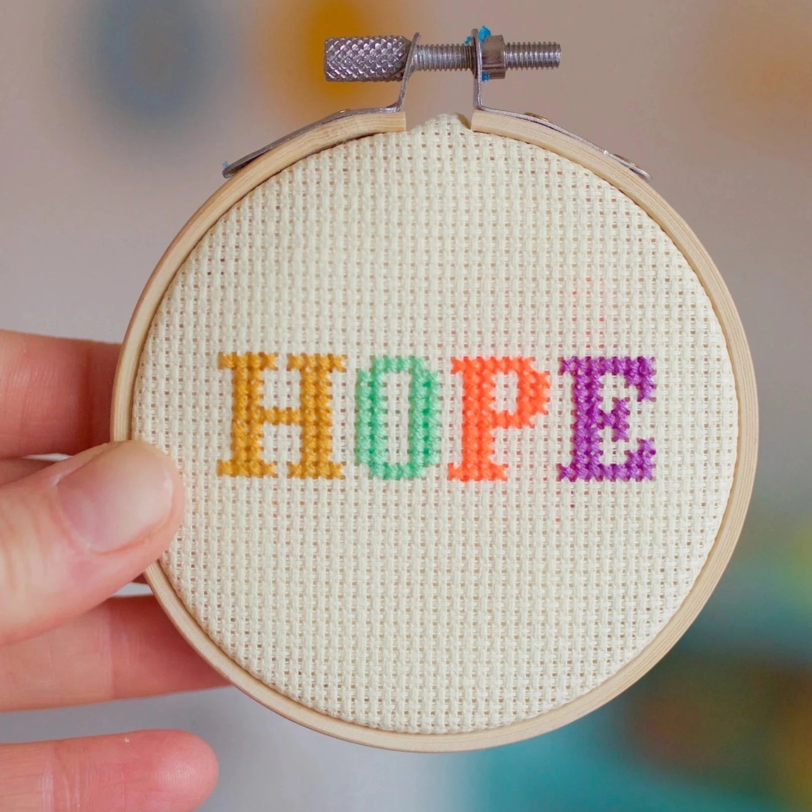 pastel colored HOPE embroidery hoop