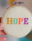 pastel colored HOPE embroidery hoop