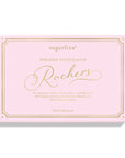 Pink packaging of sugarfina Rochers chocolates on a white background