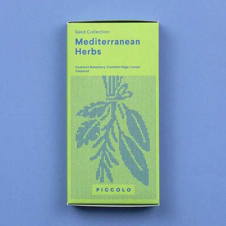 Green box labeled 'Mediterranean Herbs' on a blue background
