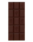 A chocolate bar with a 3x5 grid of square compartments, each embossed with a cocoa pod logo, shown on a plain white background.
