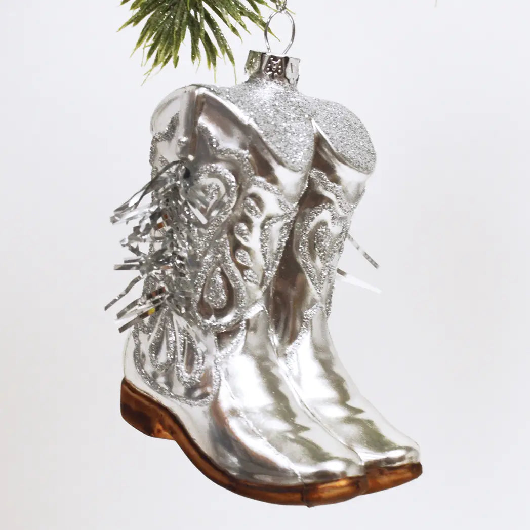 cowboy boot glass ornament 