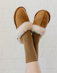 sherpa slippers on feet