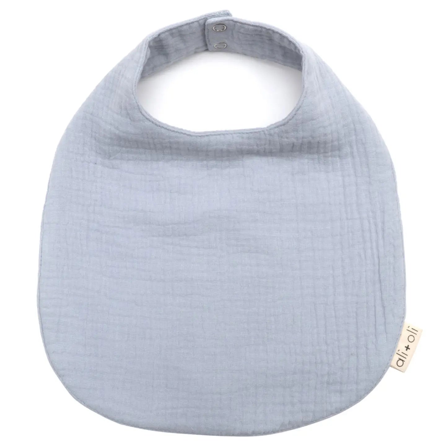 Light blue baby bib on a white background