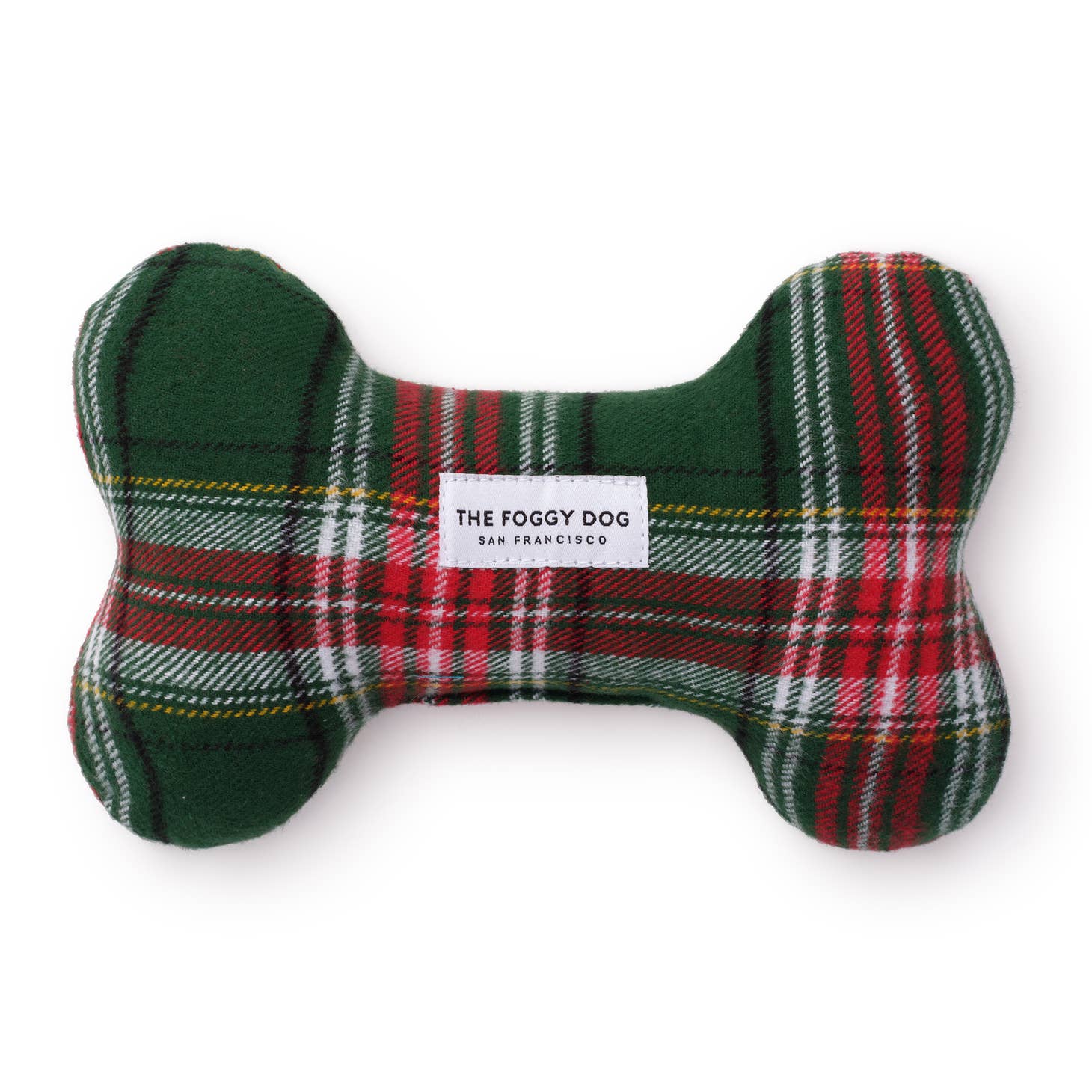 Holly Jolly Plaid Holiday Flannel Dog Squeaky Toy on white
