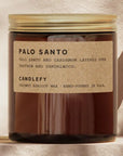 Candle with a label on a neutral background