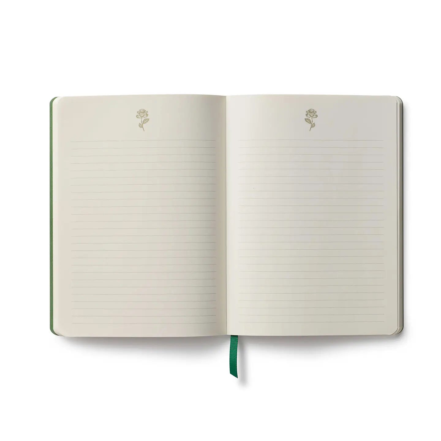 Open notebook with lined pages on a white background