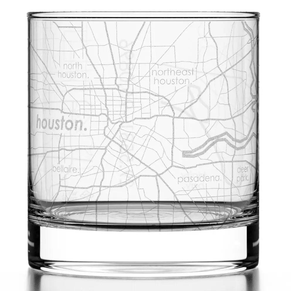 Clear glass with a map etched into it on a white background