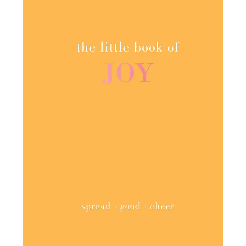 Book cover of 'the little book of JOY' with a yellow background and pink text.