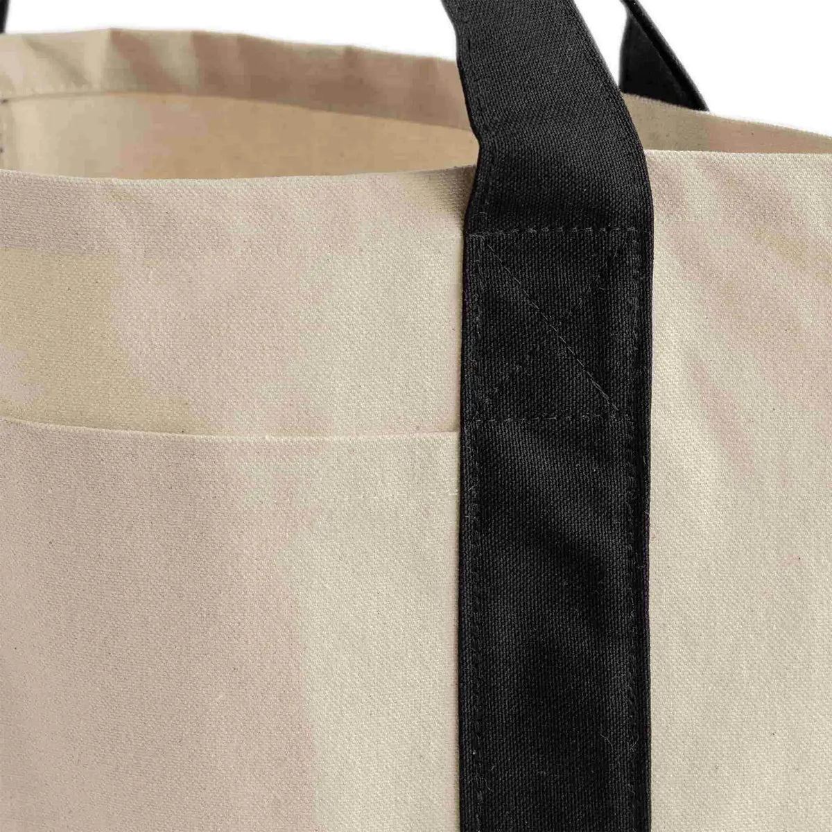 close up of black tote bag