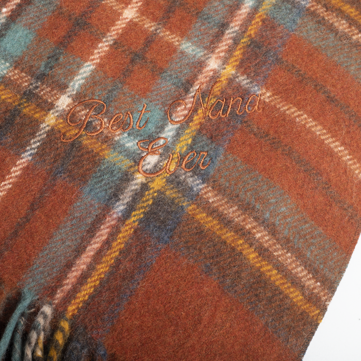 Plaid fabric with 'Best Nana Ever' embroidery