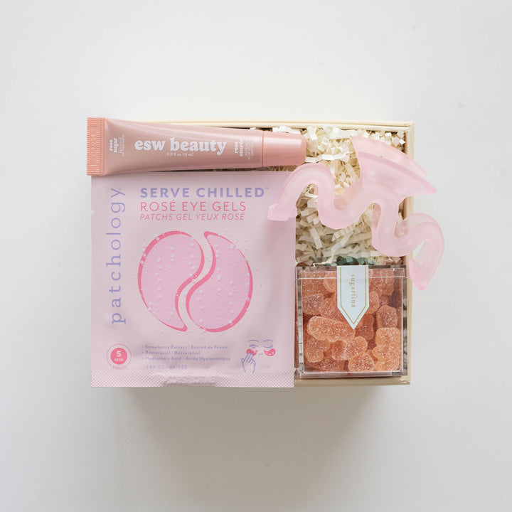 Product set with 'esw beauty' and 'patchology' packaging on a white background