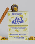 Box of 'Date Better' with ingredients and branding visible on a gray background