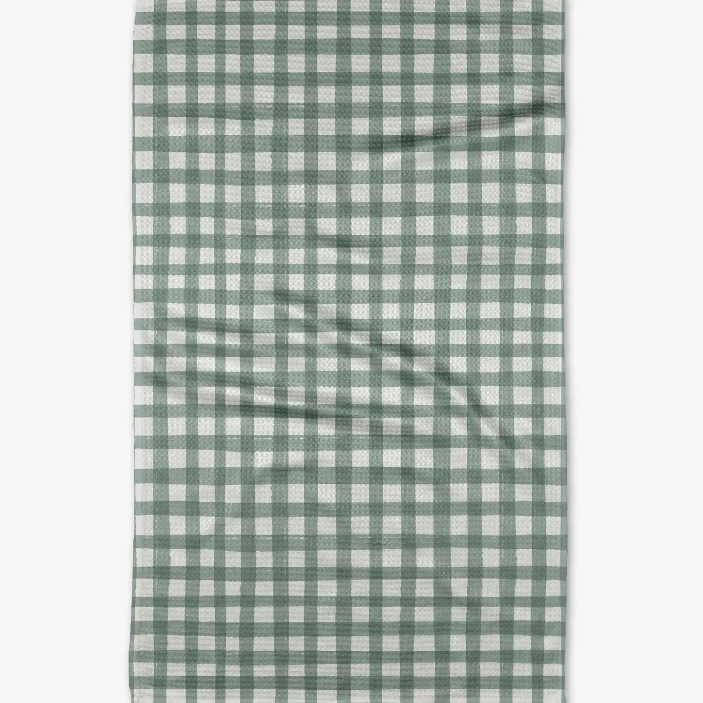 white and green gingham tea towel