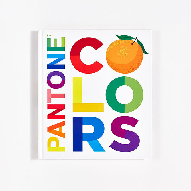 Pantone Colors book cover with colorful text and a peach icon on a white background