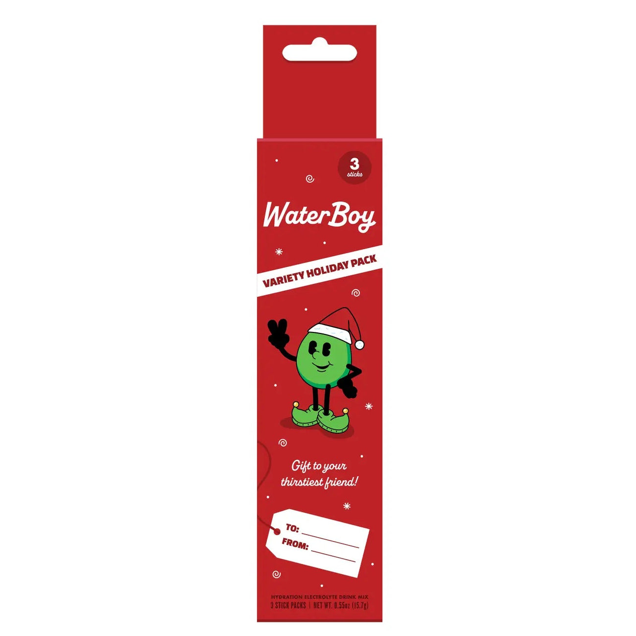 Red packaging of 'Water Boy' with a green character and text on a white background