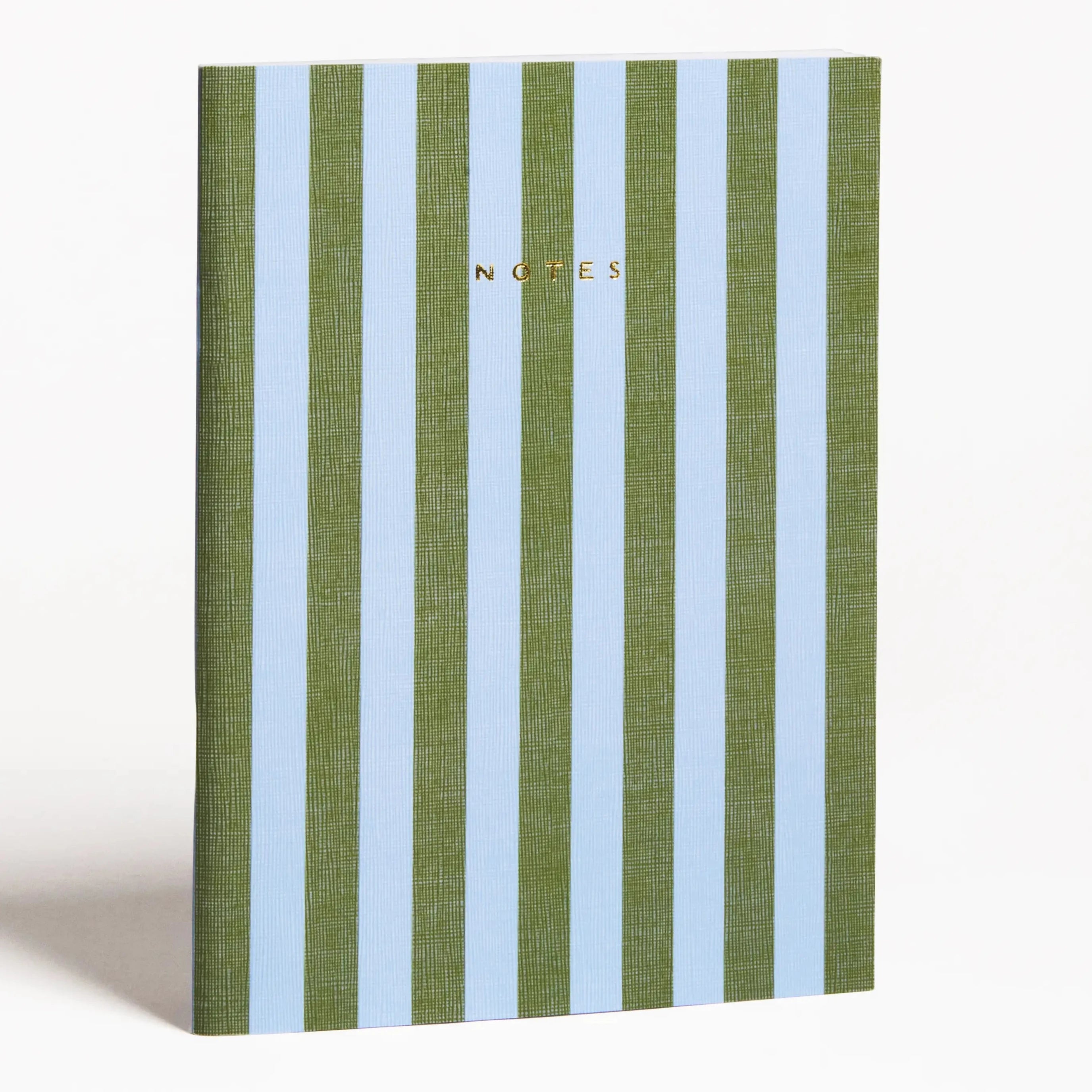 green & blue striped notebook