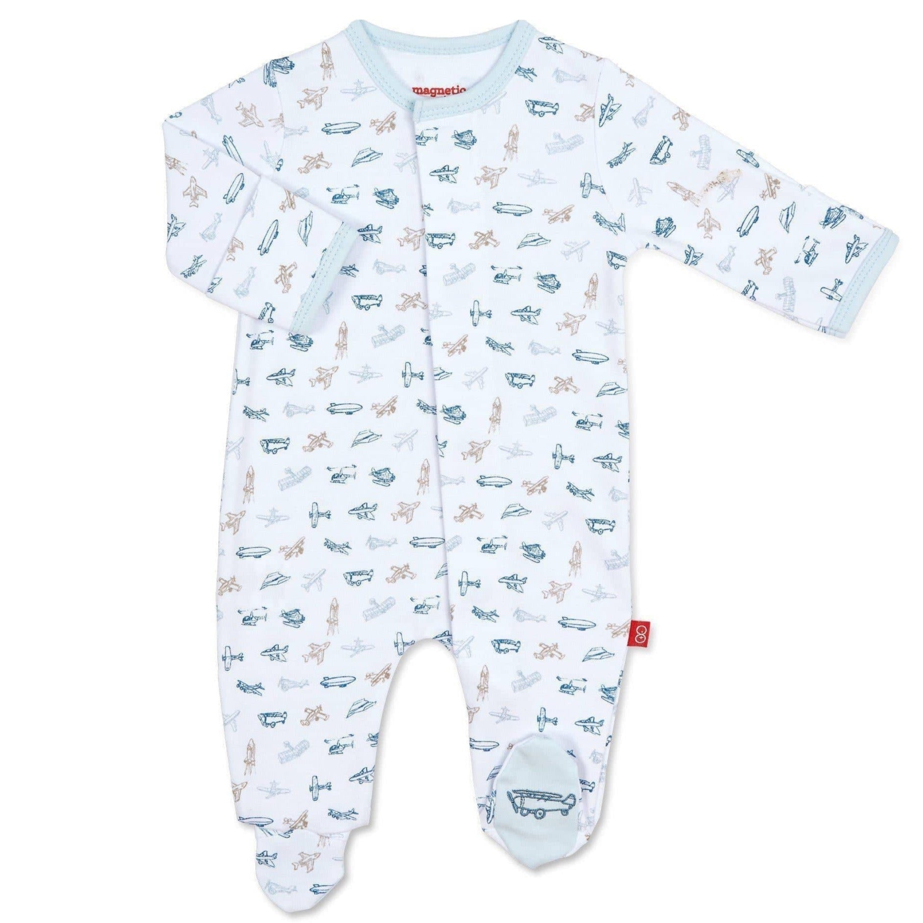 Blue long sleeve baby onesie with airplanes on it