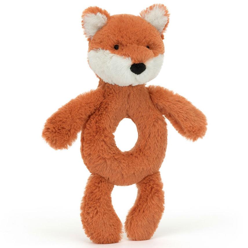 Orange Stuffed animal fox baby rattle.