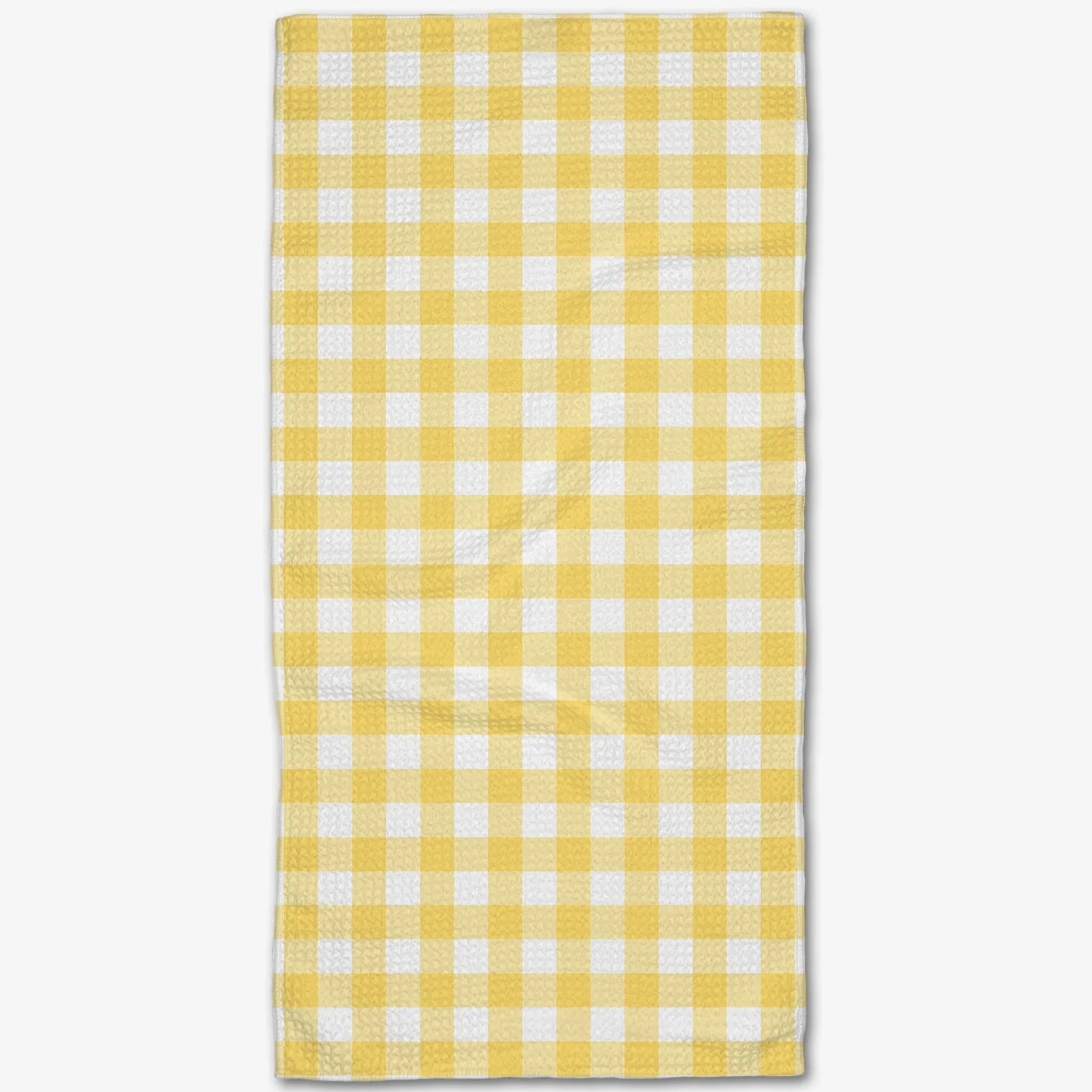 yellow and white gingham tea towel
