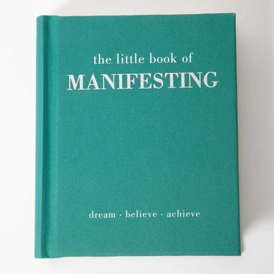 Teal book titled 'the little book of MANIFESTING' on a white background