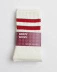 Cream & Red Grippy Socks