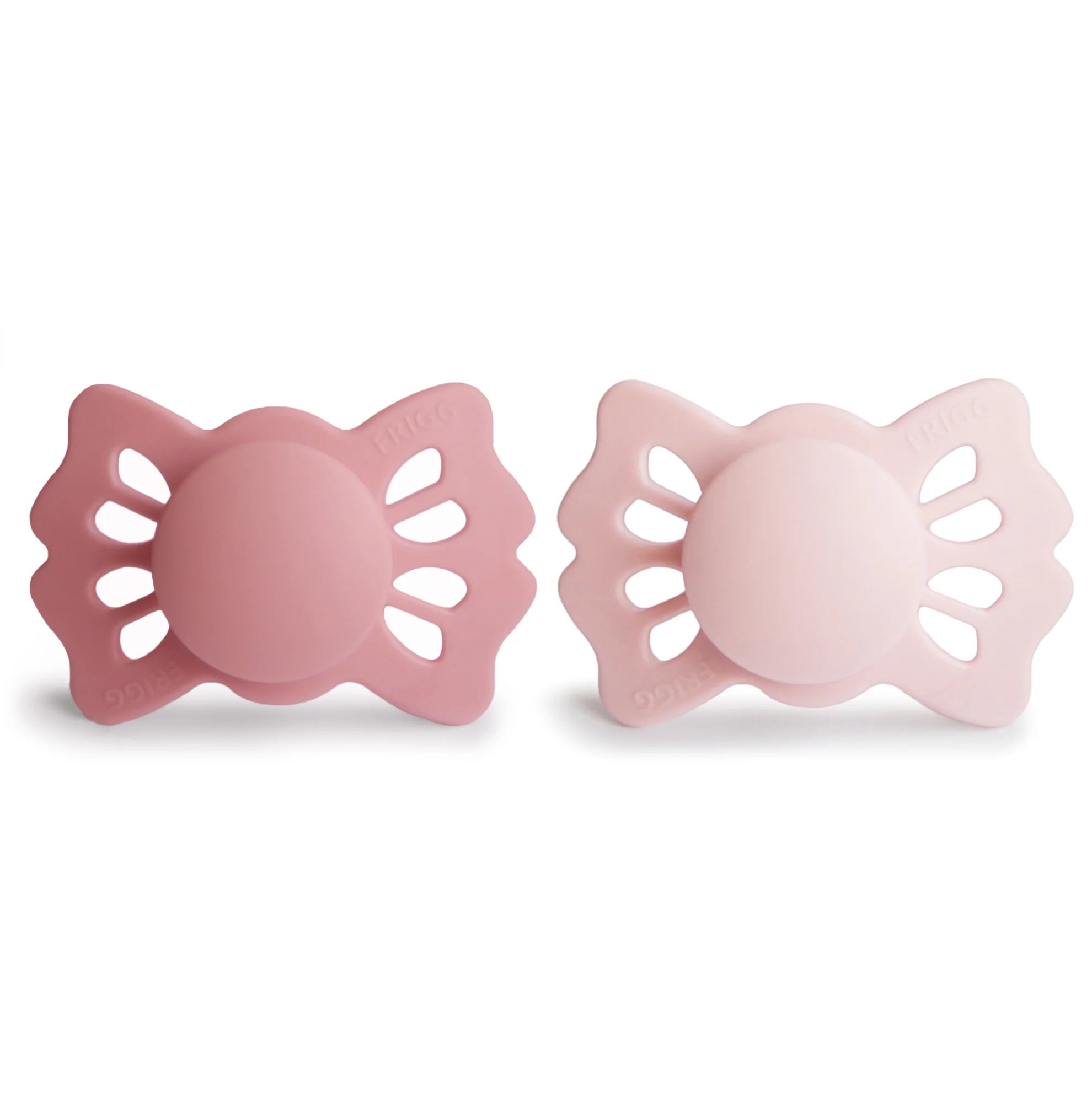 light pink & pink butterfly shaped pacifiers