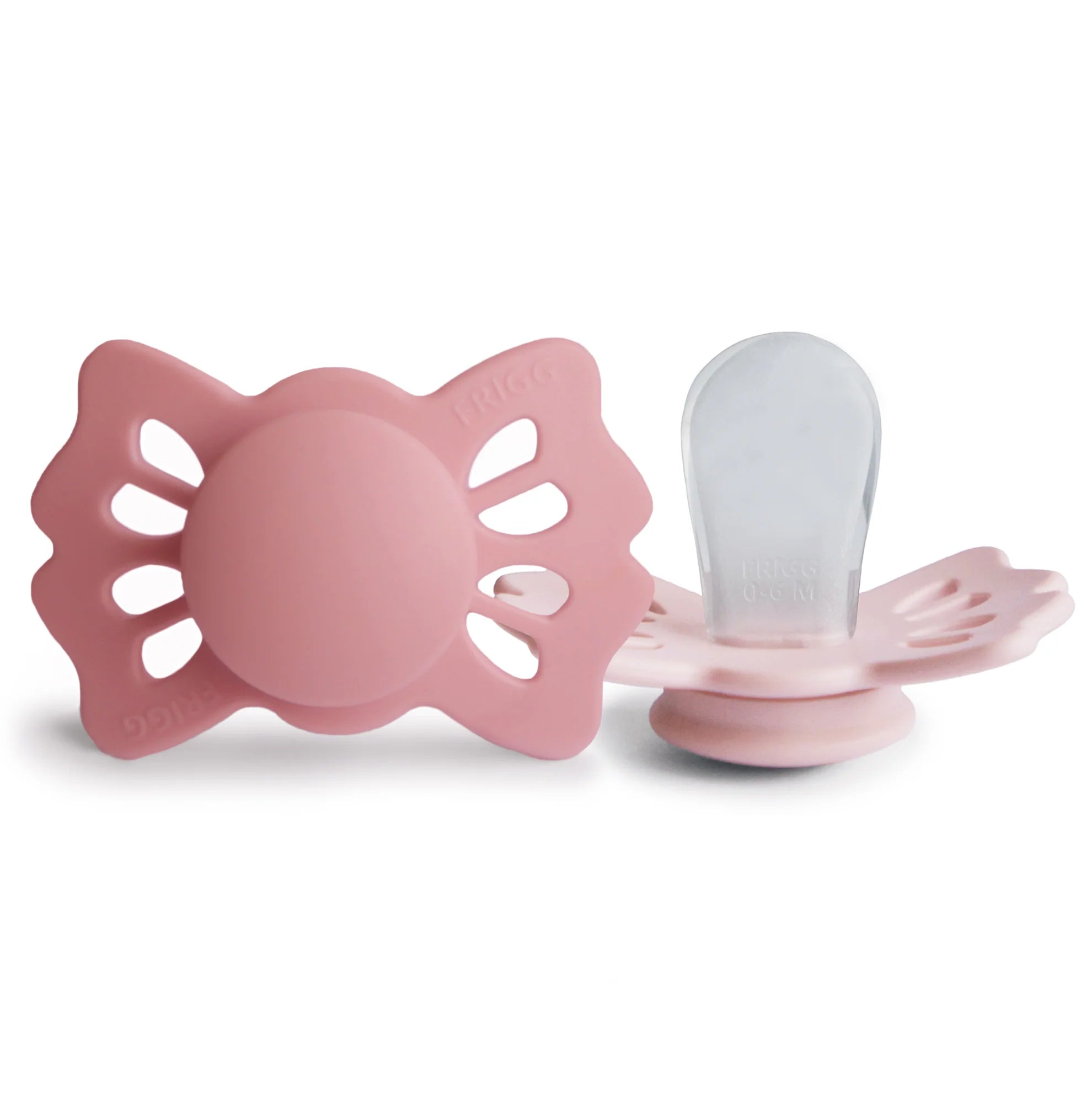 light pink & pink butterfly shaped pacifiers