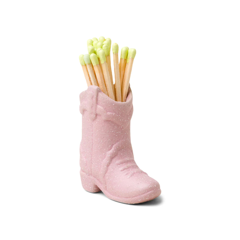 Pink Cowgirl Boot Match Holder with lime green matches inside