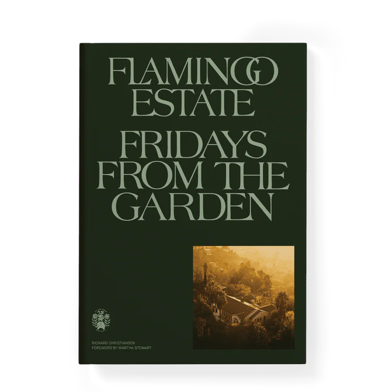 Book cover with 'Flamingo Estate Fridays from the Garden' text and a small image of a garden.