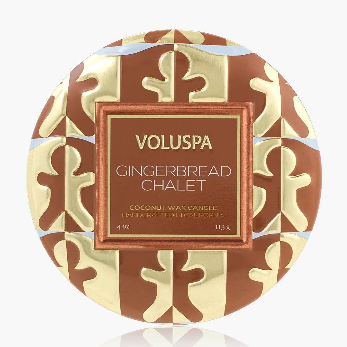 Voluspa Gingerbread Chalet candle packaging on a white background