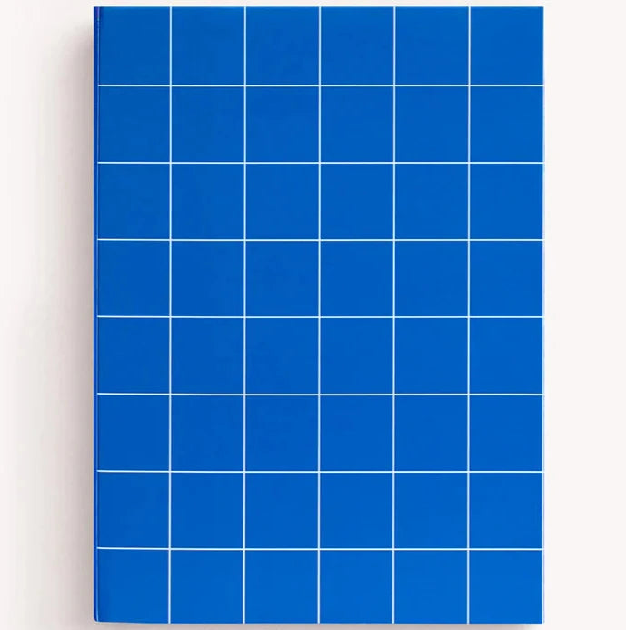 blue and white grid notebook