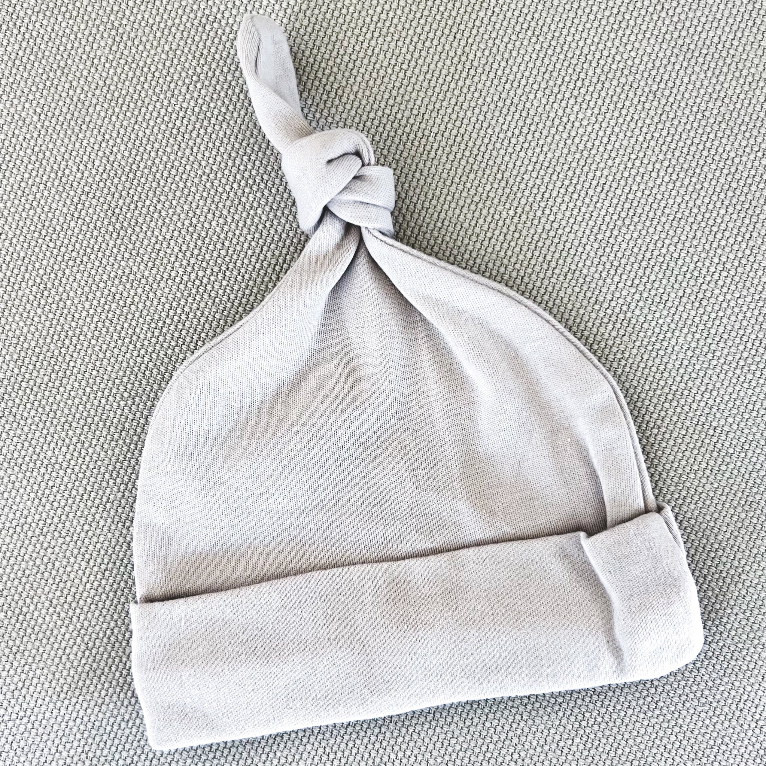 Gray Topknot Cotton Hat