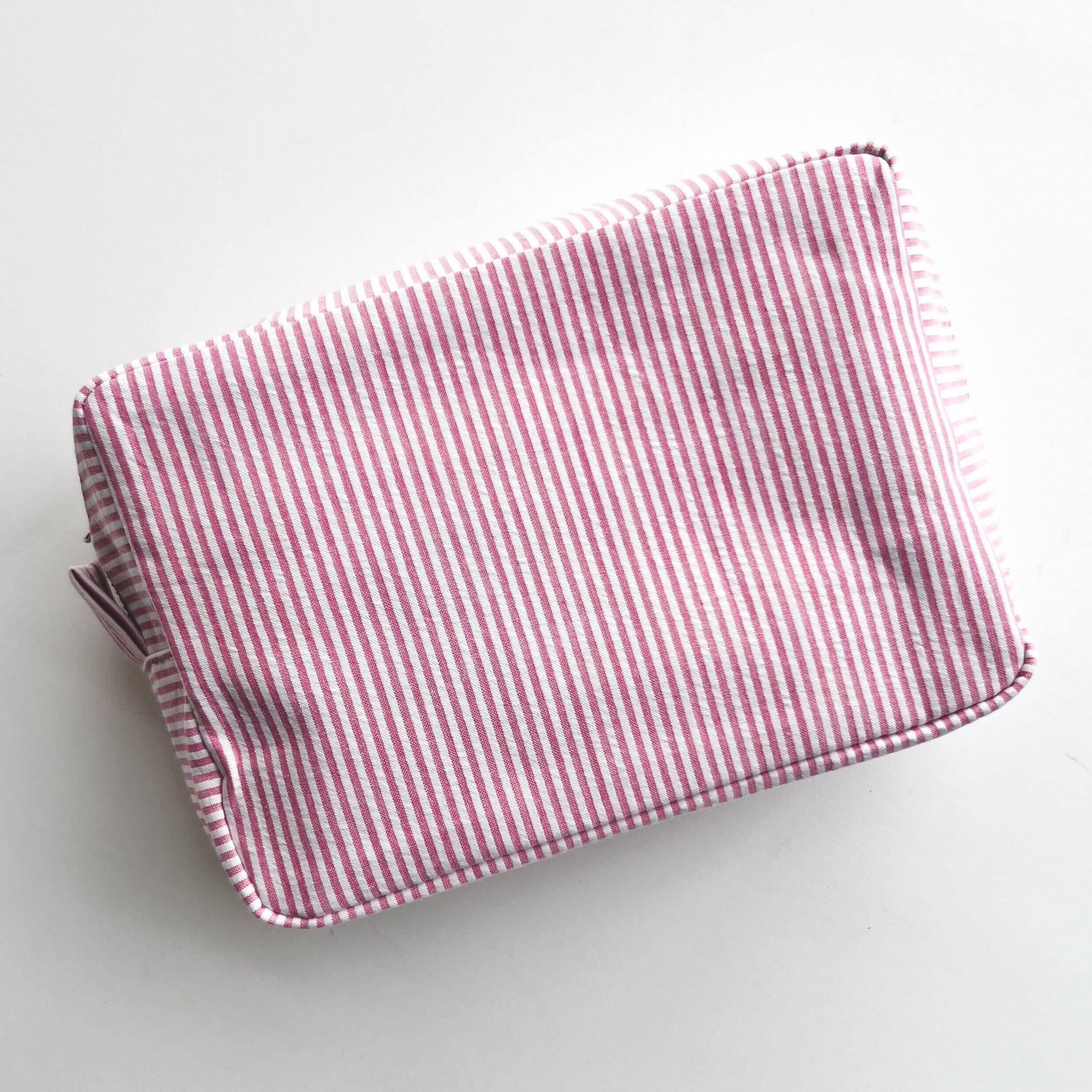 Pink Striped Makeup Bag