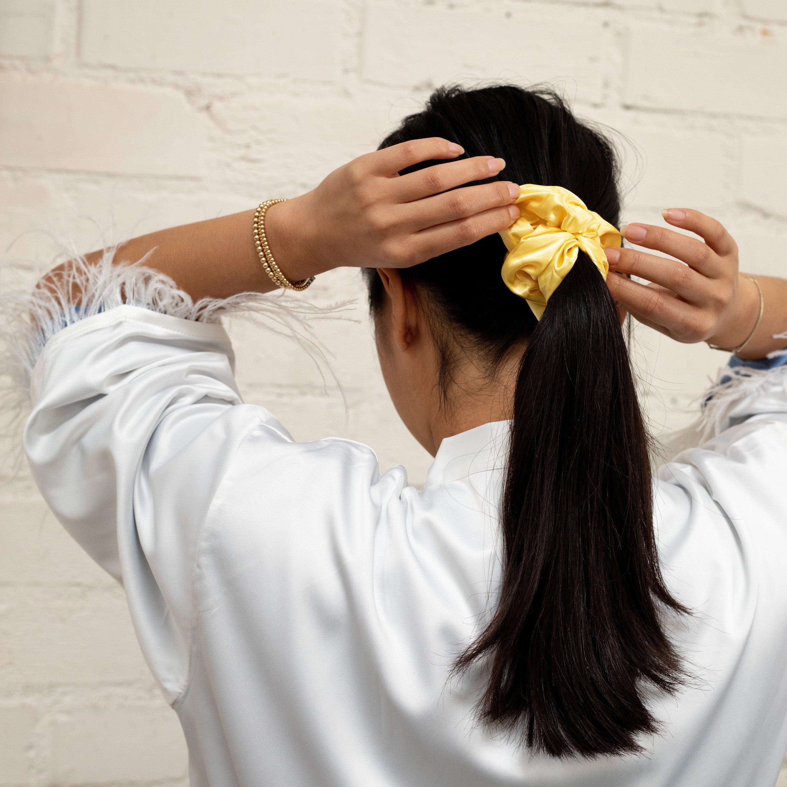Butter Yellow Satin Thick Scrunchie