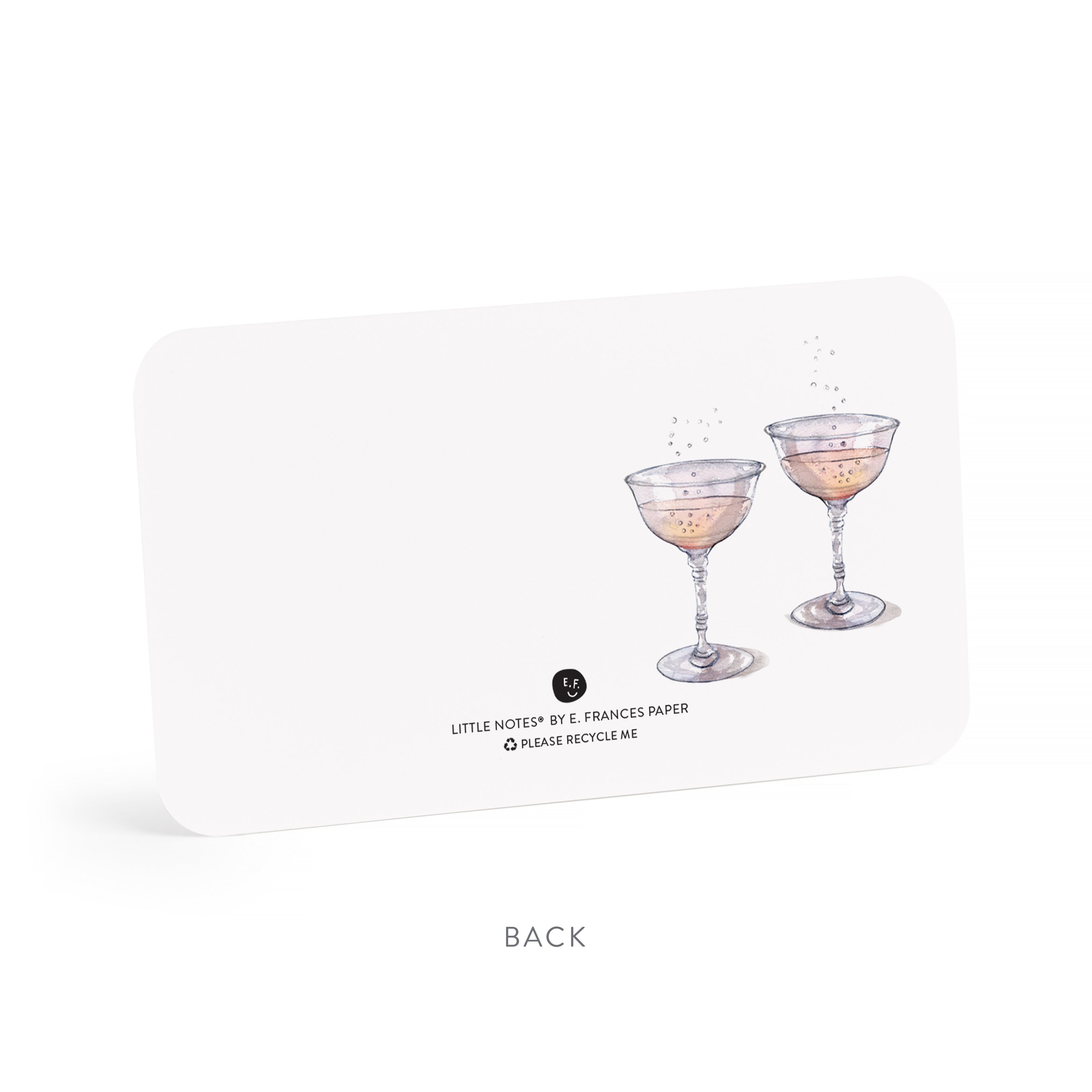 Two cocktail glasses on a white card with 'Little Notes' branding.