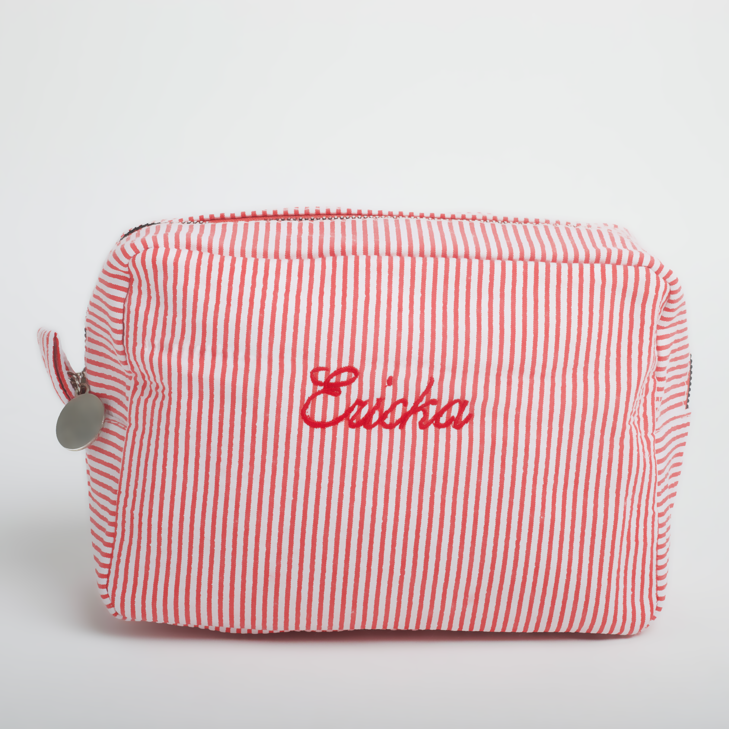 Red Seersucker Makeup Bag
