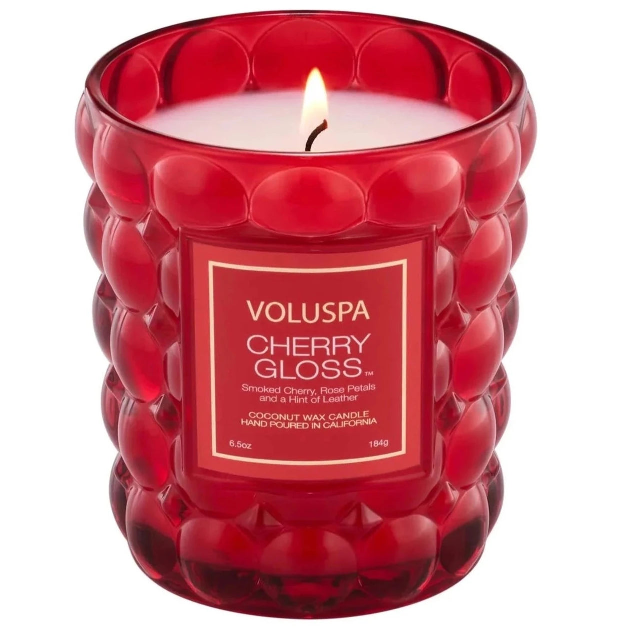 red bubbly embossed candle 