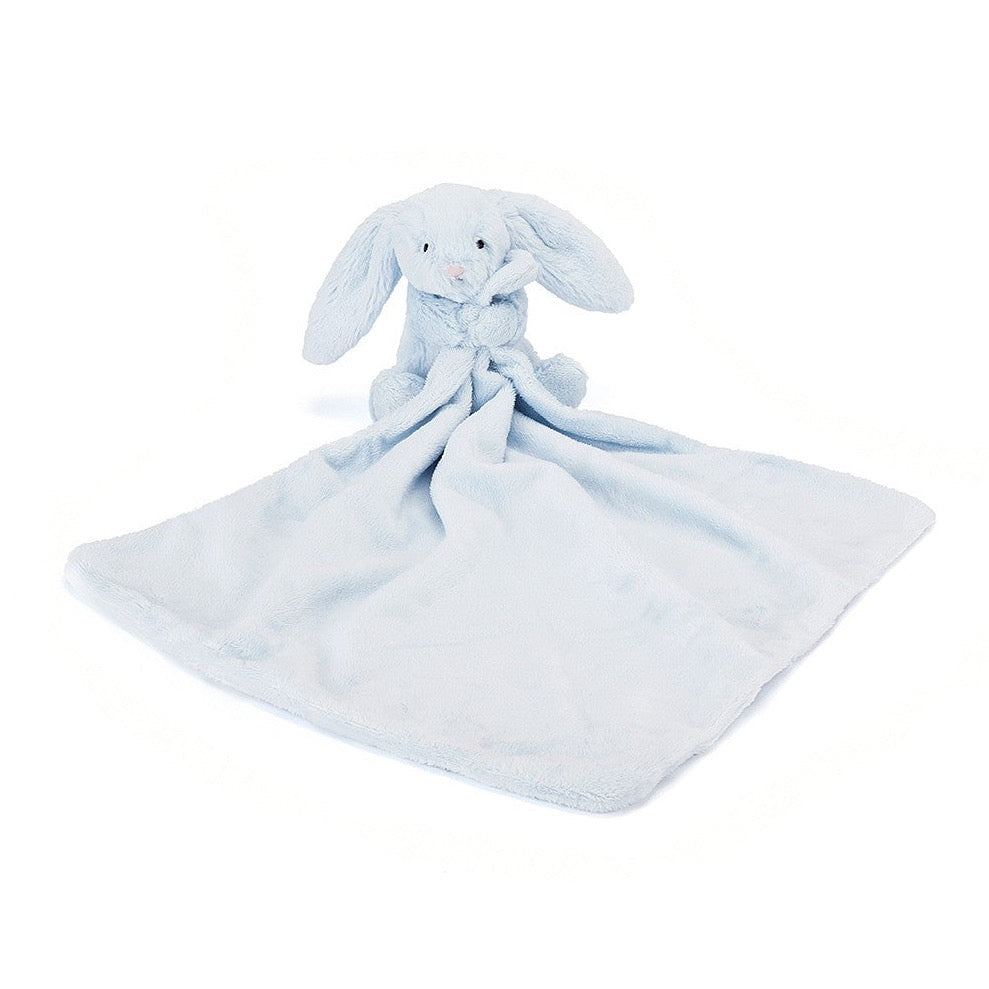 pale blue bunny holding blanket