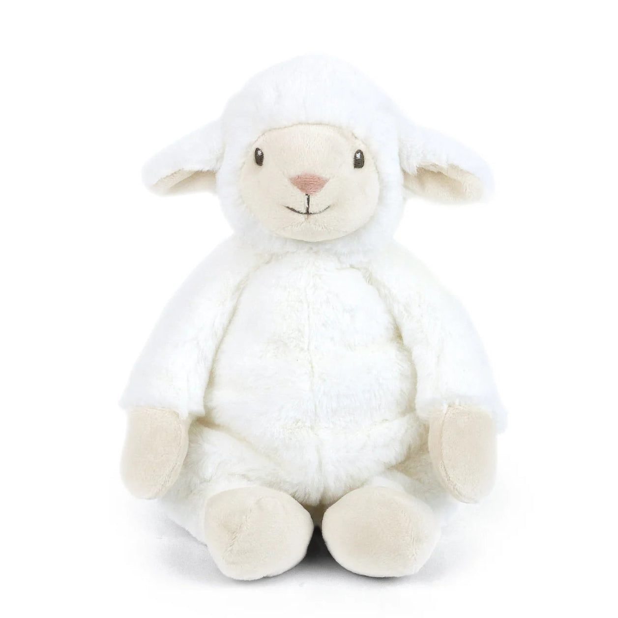 White plush lamb toy on a white background