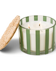 Green stripe candle with rattan coaster lid