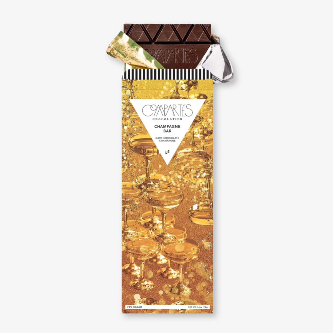 Champagne Chocolate Bar with gold champagne packaging.