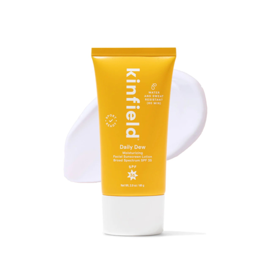 Sunglow SPF 35 pictured on top of swoosh of sunscreen, all on white background