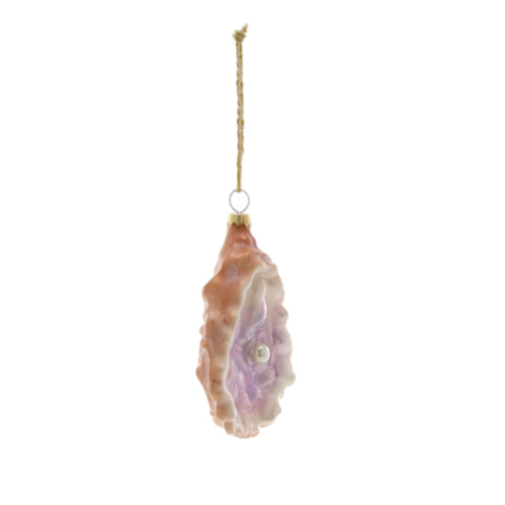 Pink glass oyster ornament dangling