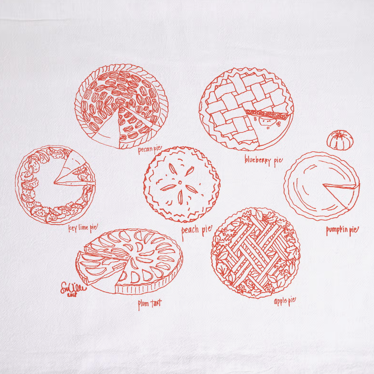 Pie drawings on tea towel