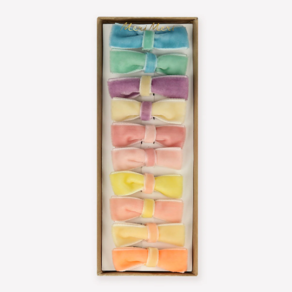 pastel mini velvet bows in box