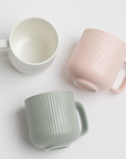 3 Ribbed Mugs: White, Baby Pink, & Sage Green