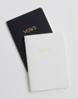 black & white pocket notebooks with 'VOWS' embossed on them in gold